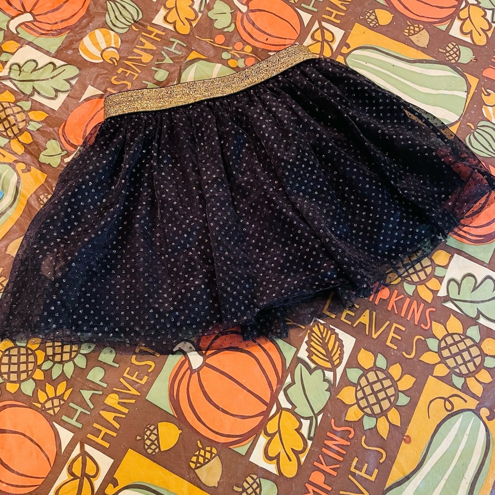 Halloween Black Metallic gold polka dot Tule Skirt 2T